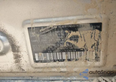 2014 Subaru Outback 2.5I Limited from USA, damaged, VIN 4S4BRCLC7E3280104